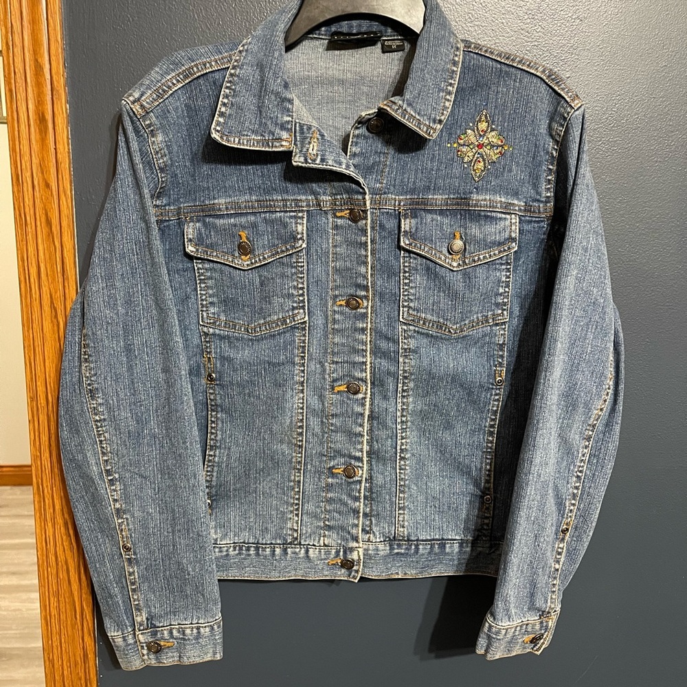 Trilllogy Jeweled Cross Denim Jacket